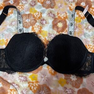 Victoria's Secret Black Lace Bra with Patterned Straps